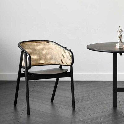 Nordic Rattan Armchair Natural Wood Solid Wood Lounge Dining Chair