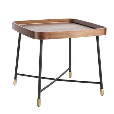 Industrial Wooden Rectangular Coffee Side Table Set Walnut Color