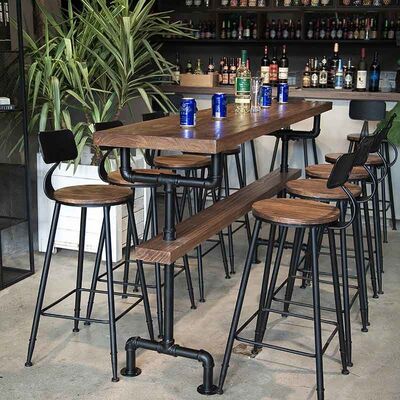 Rectangle Bistro Bar Table And Stools Wooden Metal Industrial High Table And Stools