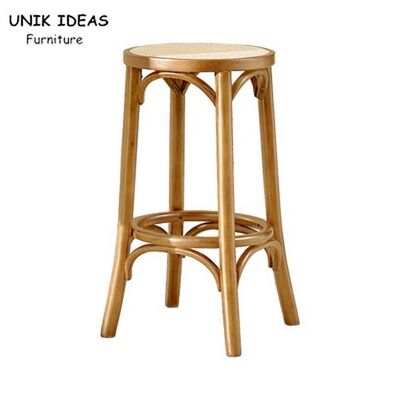 27.95" Classic Cafe Bar Stool Kitchen Rattan Breakfast Wooden Small Step Foot