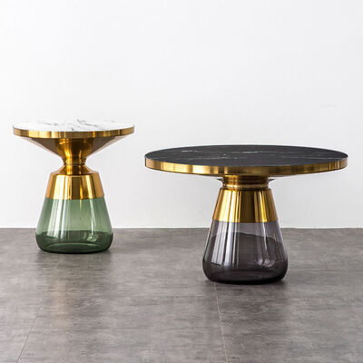 75x47CM Luxury Center Tables Round Bell Nesting Coffee Table Black Glass Base