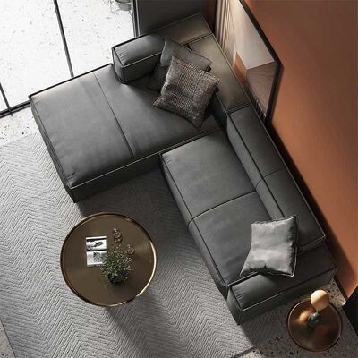 U Shaped Living Room Sectional Sofa 3pcs Yellow Fabric Luxury Home Furniture