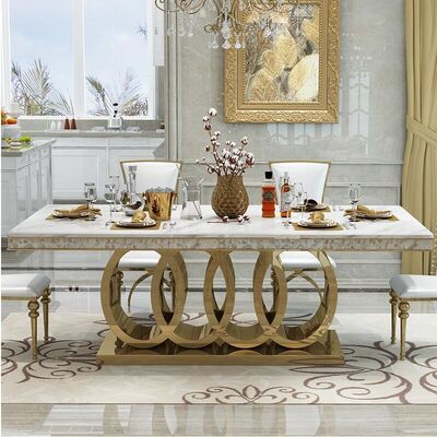 Modern Design Marble Dining Table Set Polished Surface With 6 8 Chairs