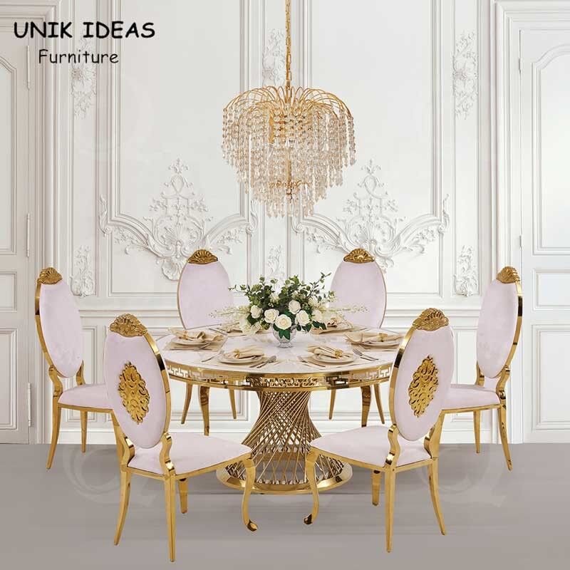 Hotel Glass Round Circle Event Wedding Tables And Chairs Stainless Steel Frame