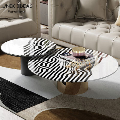 ভালো দাম Light Luxury Zebra Stripes Steel Coffee Table Set H45cm Round Stylish অনলাইন
