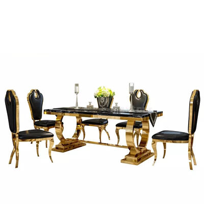 ভালো দাম Rectangle Shape Dubai 8 Seater Marble Dining Table Set Stainless Steel Base With Chairs অনলাইন