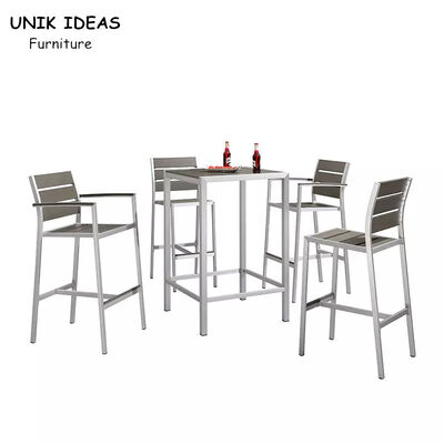 ভালো দাম 7 Piece Bistro Bar Table And Stools Aluminum Frame Wood Surface UV Resistant অনলাইন