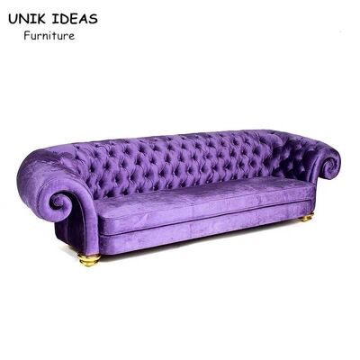 ভালো দাম Purple Velvet 3 Seats Button Tufted Sofa Wood Frame Club Lounge Sofa অনলাইন