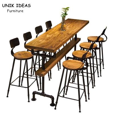 ভালো দাম Rectangle Bistro Bar Table And Stools Wooden Metal Industrial High Table And Stools অনলাইন