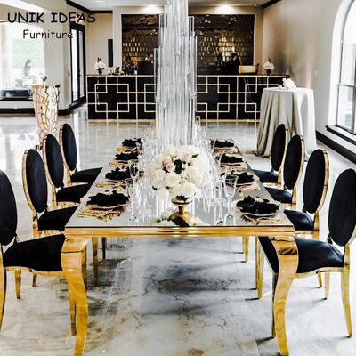 ভালো দাম Luxury Hotel Wedding Table And Chairs Stainless Steel Leg With Morrored Top অনলাইন