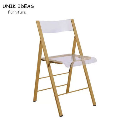 ভালো দাম Gold Stainless Steel Frame Transparent Acrylic Chair Folding Wedding Chair For Hotel অনলাইন