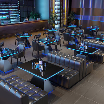 ভালো দাম বাণিজ্যিক আসবাবপত্র বার জন্য চেয়ার সহ কফি টেবিল লাইভ হাউস মেটাল ডাইনিং টেবিল চেয়ারের সাথে কাস্টমাইজড ক্লাব নেতৃত্বাধীন আলো টেবিল অনলাইন