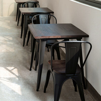 ভালো দাম রেস্টুরেন্টের আসবাবপত্র ফাস্ট ফুড কফি লফ্ট রেস্টুরেন্টের আসবাবপত্র সেট জন্য লোহা কাঠের ডাইনিং টেবিল অনলাইন