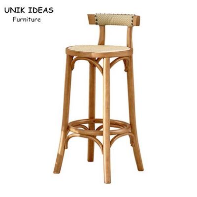 ভালো দাম Kitchen Oak Cafe Bar Stools Ash Wood Stool Rattan With Back Support অনলাইন