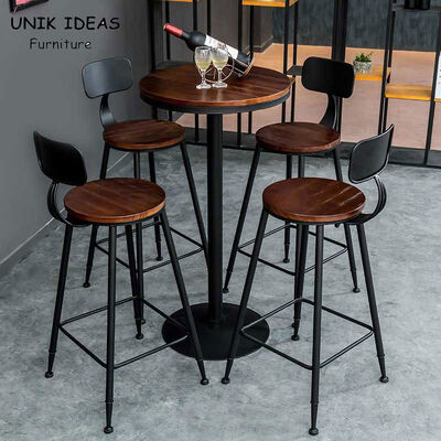 ভালো দাম 55CM Round Retro Bar Table Pub Set Coffee High Chair Solid Wood অনলাইন