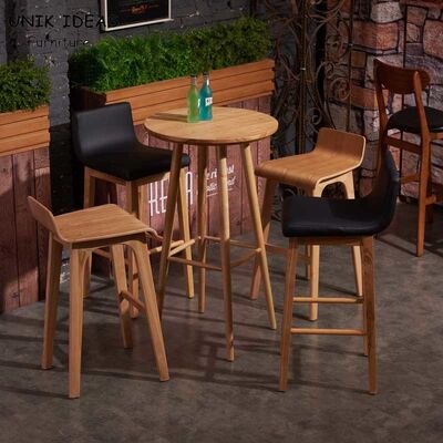 ভালো দাম Bar Height Bistro Table And 2 Chairs Indoor With Umbrella Hole Wood Postmodern অনলাইন