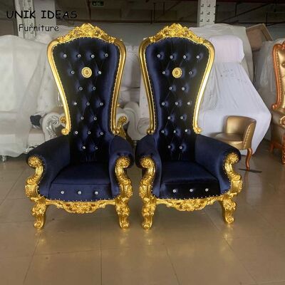 ভালো দাম Gold Royal Sofa King And Queen Chairs For Wedding Rental Banquet Blue Black অনলাইন