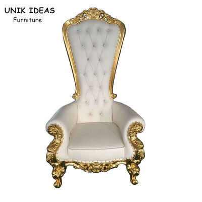 ভালো দাম High Back Gold King Bride And Groom Wedding Throne Chairs For Rent 1750x520x550mm অনলাইন