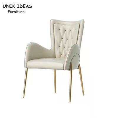 ভালো দাম White Metal Frame Dining Chairs With Stainless Steel Legs Leather Cream Leather Tufted Dining Chairs অনলাইন
