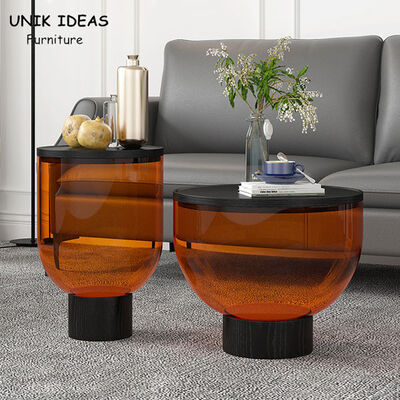 ভালো দাম Round Tempered Glass Center Table Living Room Coffee Large Small Bowl 35x52cm অনলাইন