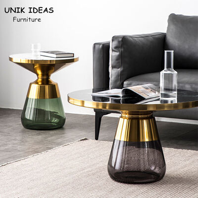 ভালো দাম 75x47CM Luxury Center Tables Round Bell Nesting Coffee Table Black Glass Base অনলাইন