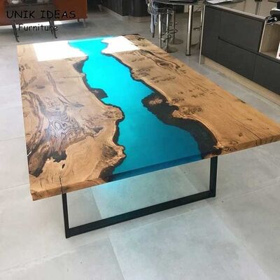 ভালো দাম Epoxy Resin Live Edge River Wood Plank Dining Table Counter Desk Top Home Kitchen Blue অনলাইন