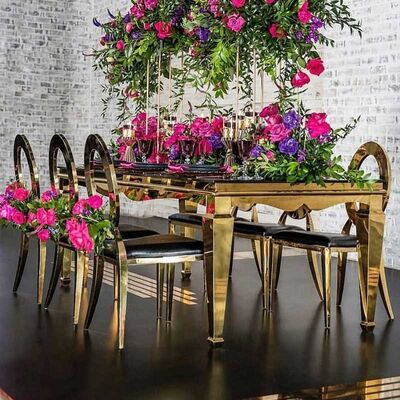 ভালো দাম Decoration Glass Top Wedding Table 120x240x75cm Stainless Steel Frame 0.42cbm অনলাইন