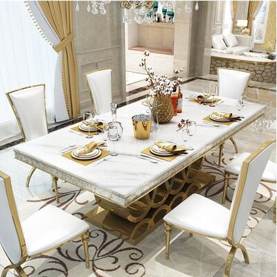 ভালো দাম Modern Design Marble Dining Table Set Polished Surface With 6 8 Chairs অনলাইন