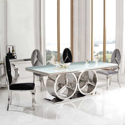 ভালো দাম Rectangle Marble Dining Table With 8 Chairs 201 Stainless Steel Leg অনলাইন